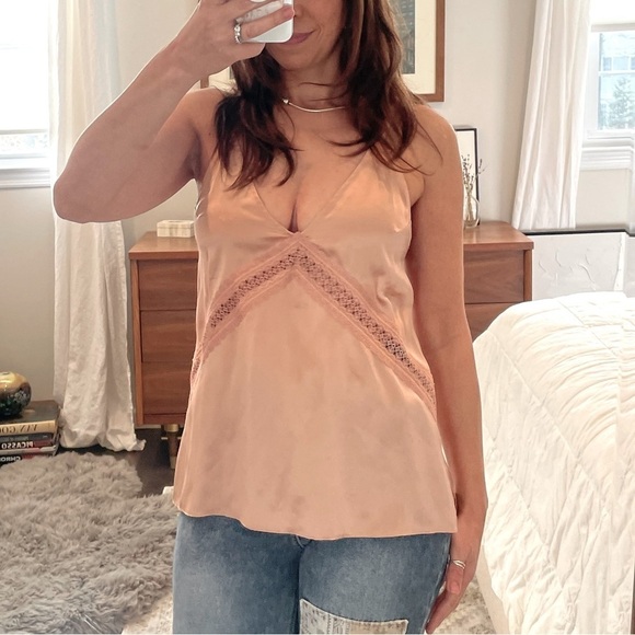 CAMI NYC Peach Silk Lace Inset Cami - Picture 1 of 10